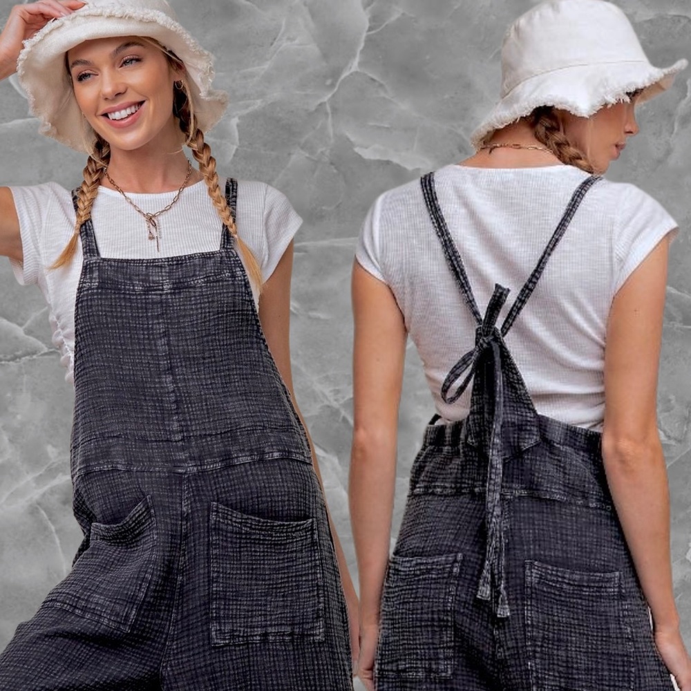 EASEL "Here I Am" Mineral Washed Lightweight Wide Leg Adjustable Straps Tie Back - Picture 12 of 16